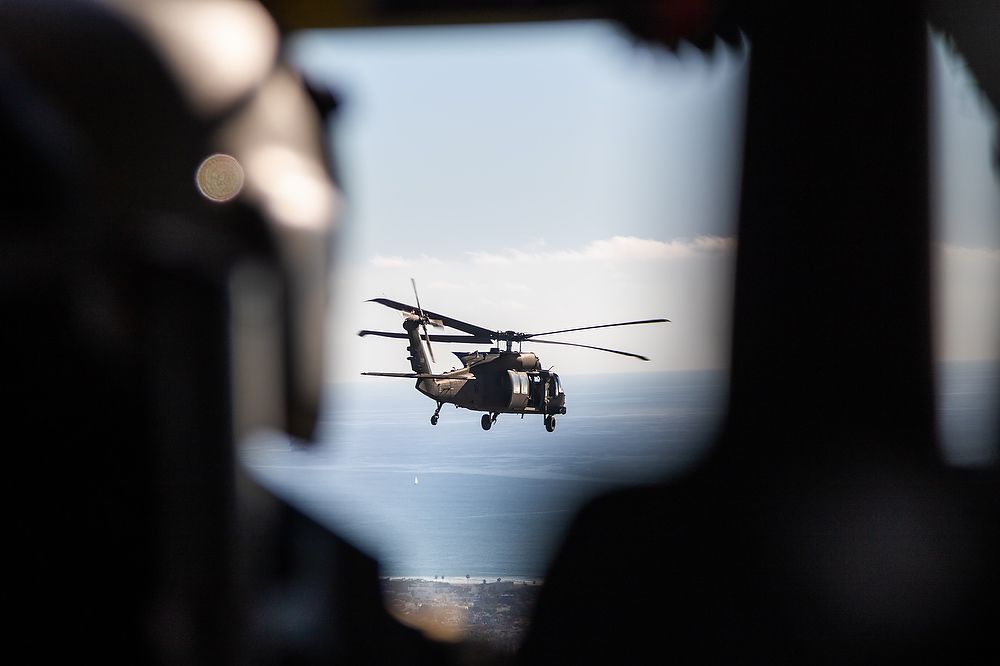 Helicopter in flight.