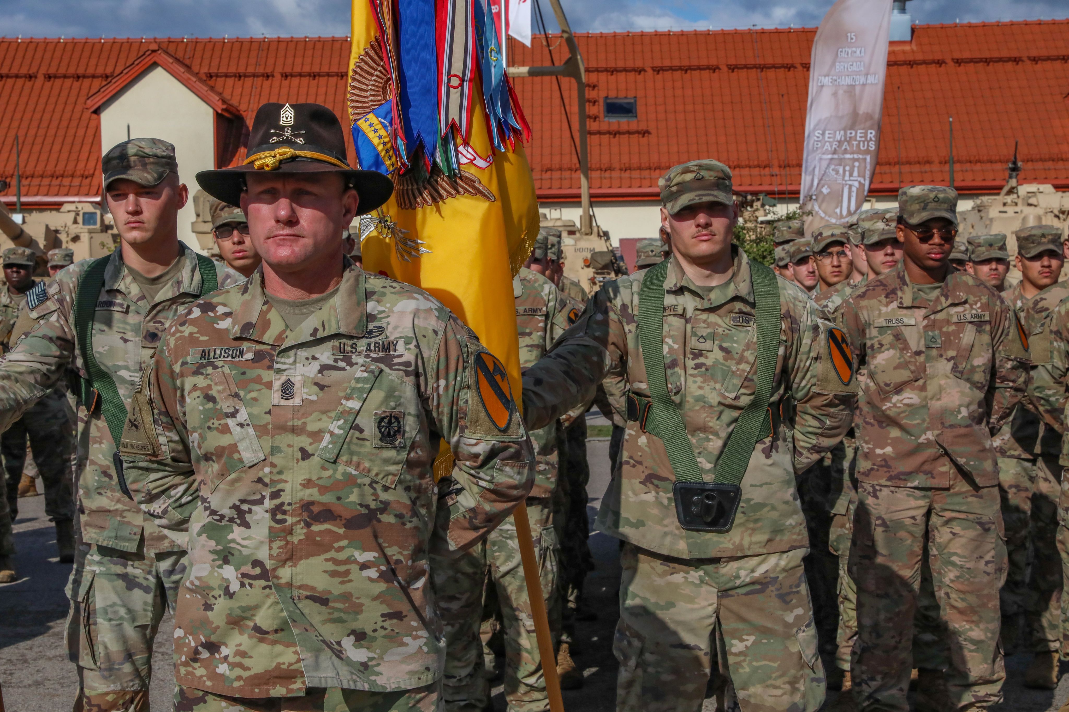 Soldiers in formation.