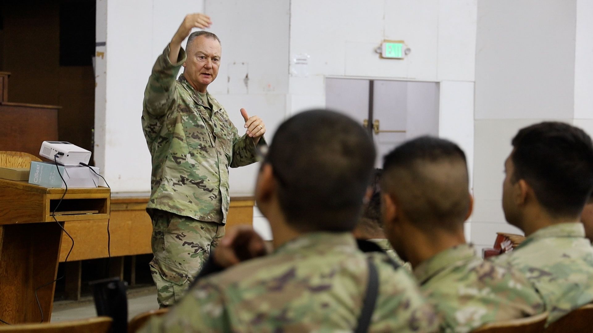 Soldier addresses other Soldiers in classroom