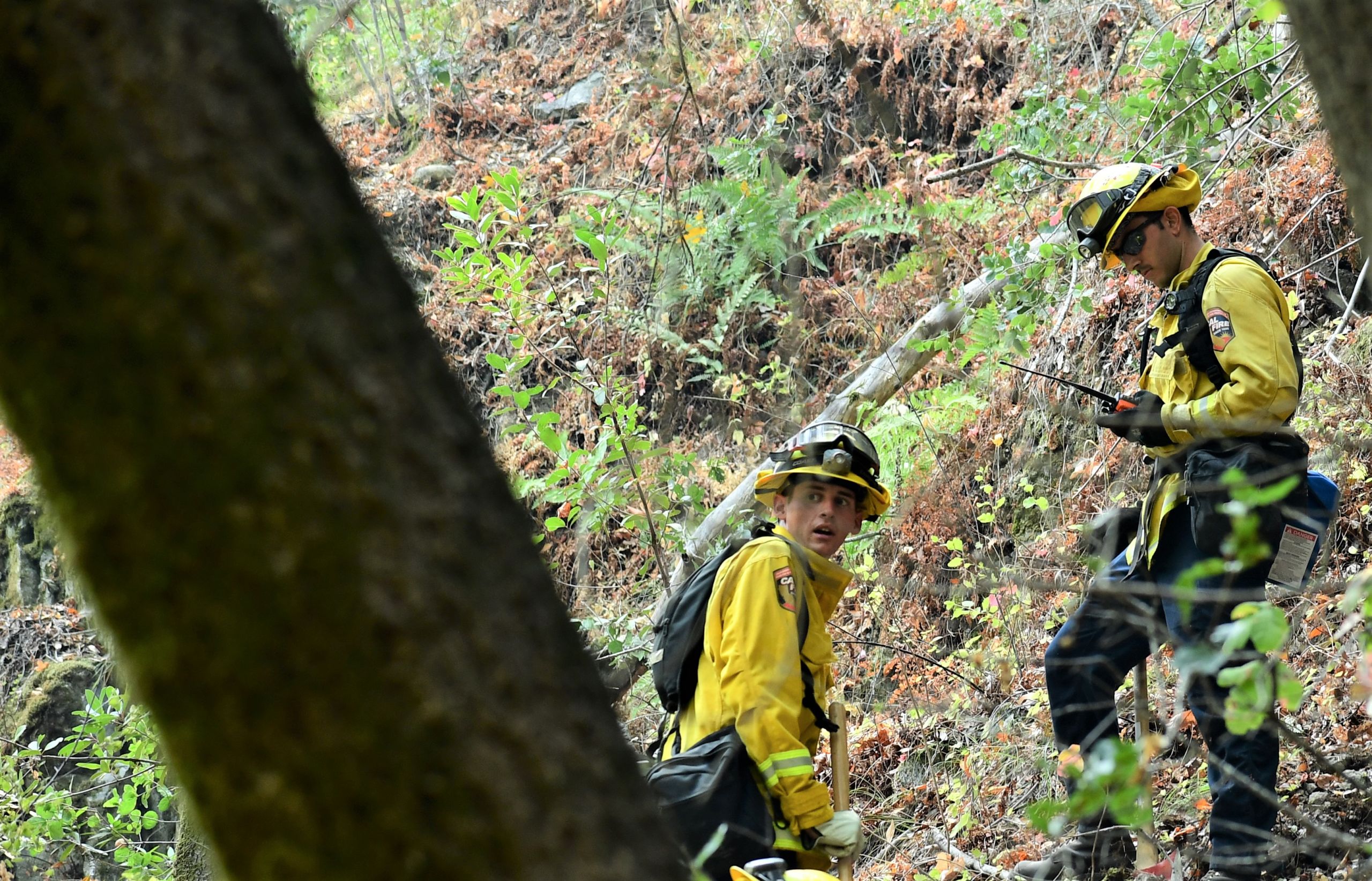 Cal Guardsmen check radio communications on Carmel Fire line.