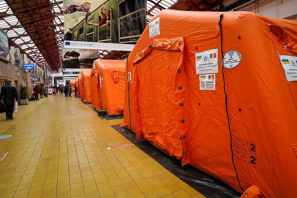 Orange tents.