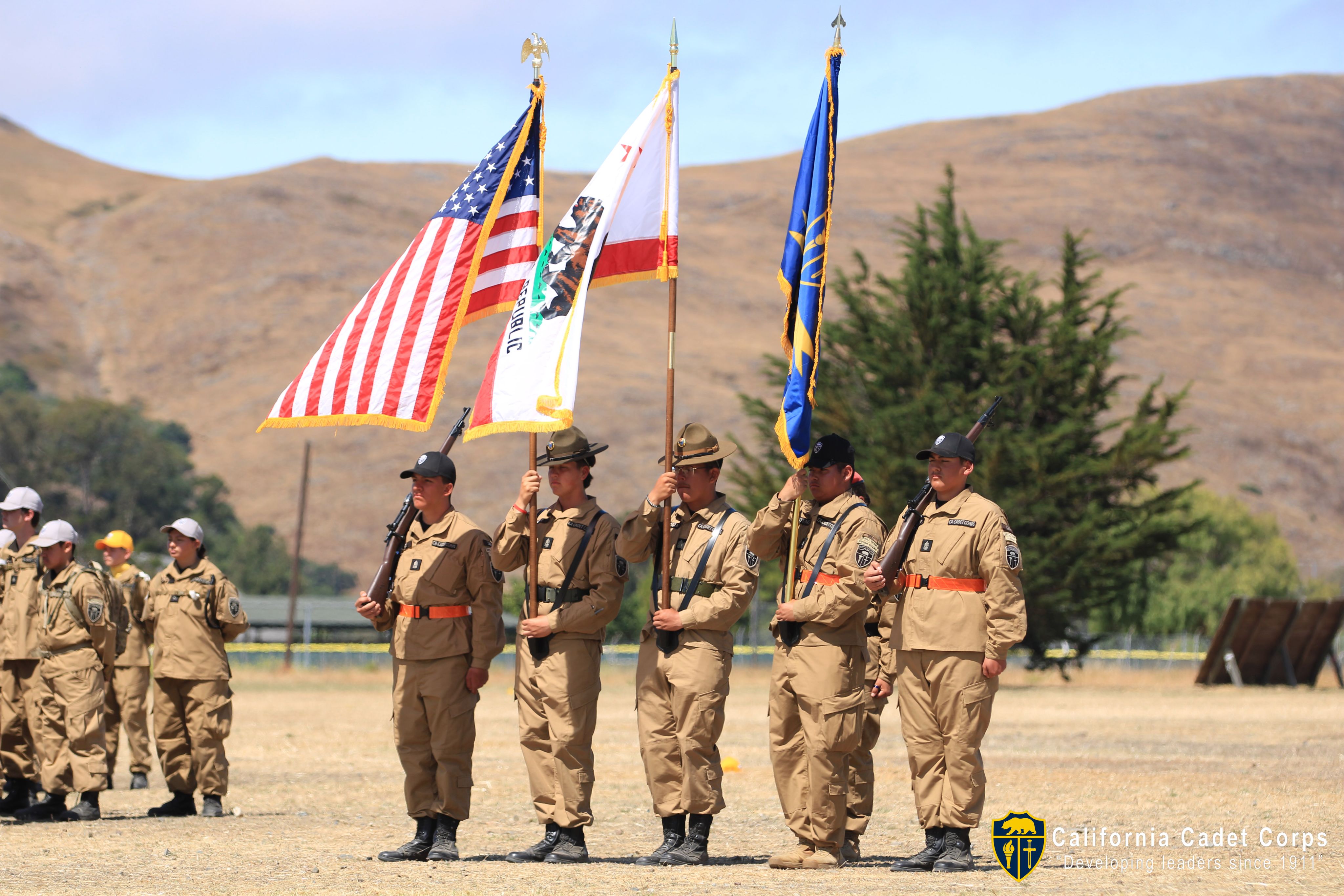California Cadet Corps cadets present offical flags