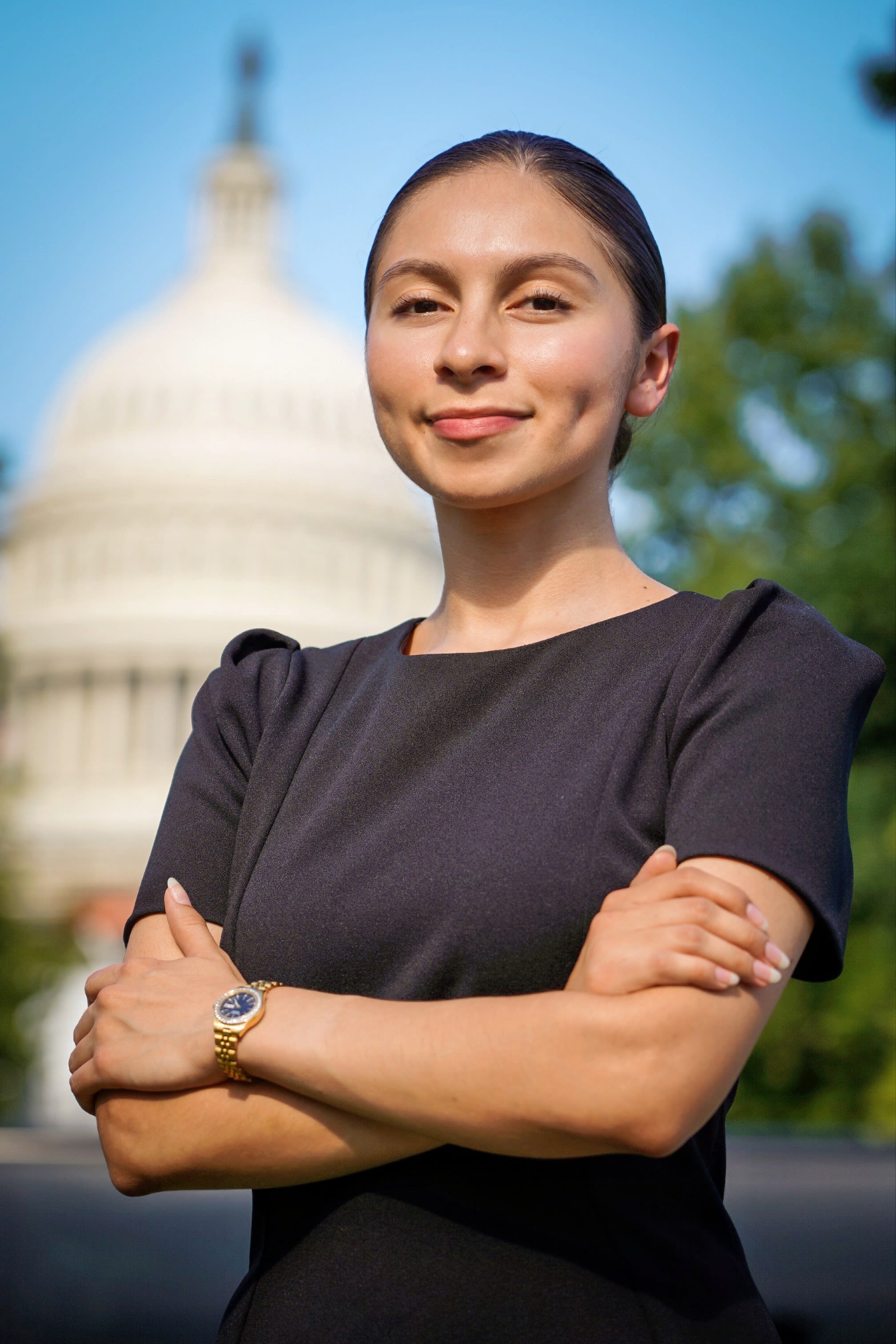 Nely Rivas stands proudly in front of the Capitol Building in Washington, D.C.