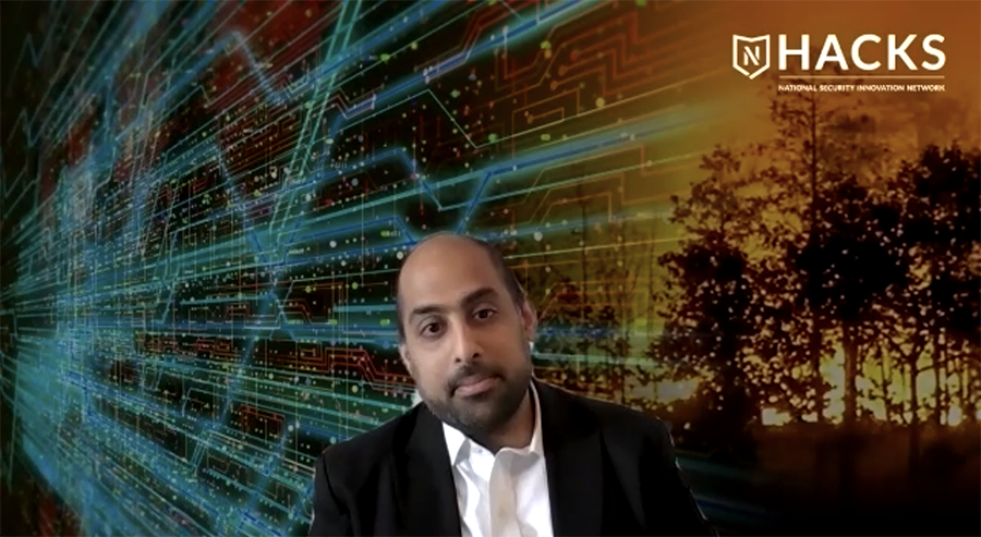 Man on virtual background.