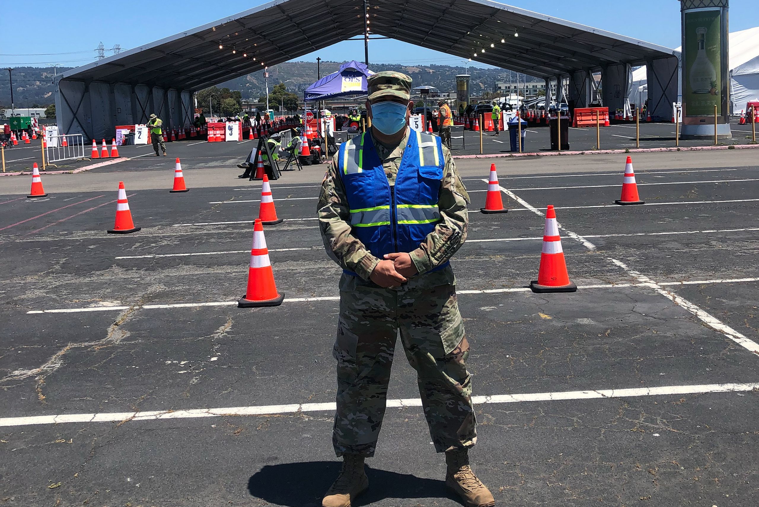 California National Guardsman guarding Vax area.