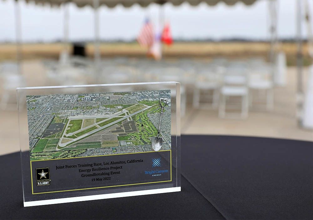 Acrylic block with rendering printed on it.