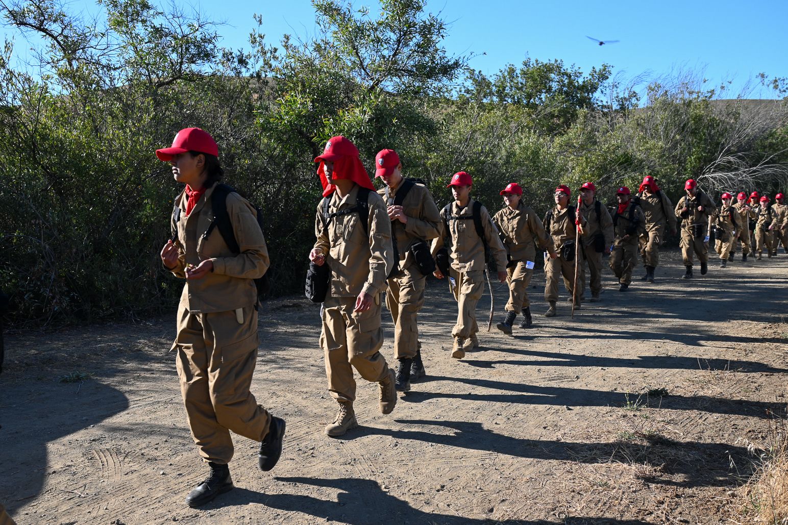 Cadets participate in a hike.
